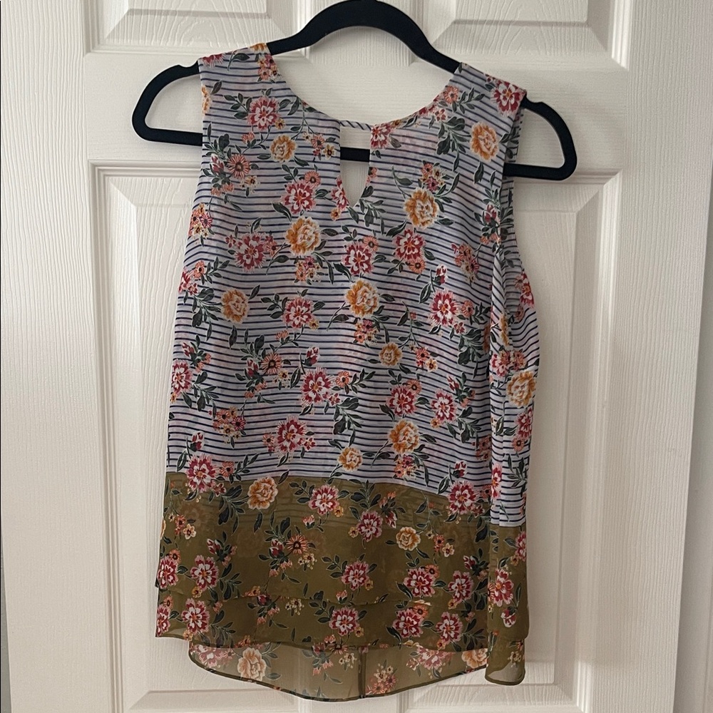 CAbi Floral Striped Sleeveless Blouse - Multicolor